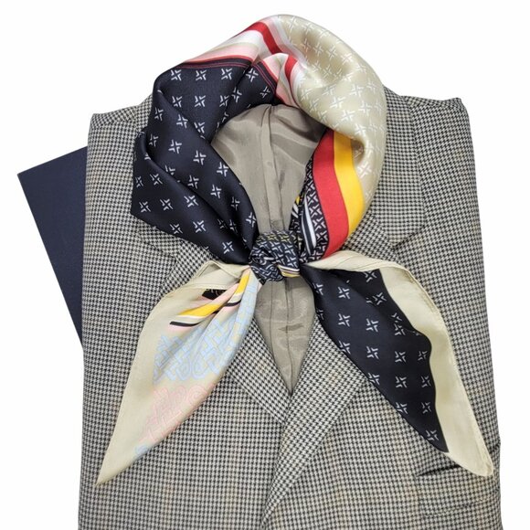 ✨Luxurious Silky Square Scarf Bandana Black Cream Multi-Color Abstract Geometric - Picture 2 of 7